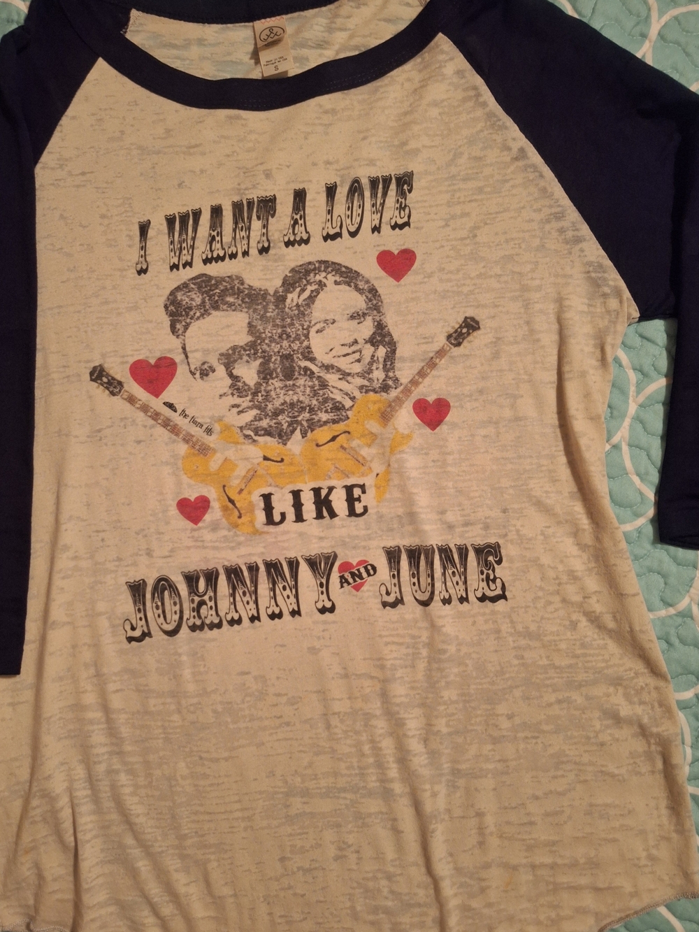 Johnny and June Graphic Raglan Tee - Cream & Navy - Unbranded